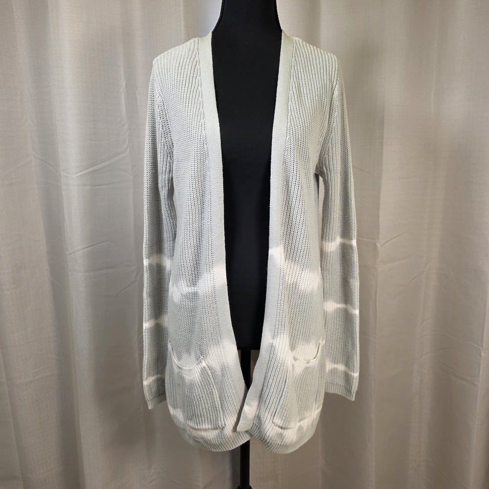 Belle by Belldini Gray White Tie Dye Open Front Cardigan Medium Lightweight